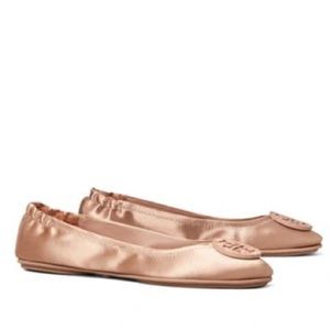 NIB. TORY BURCH Minnie Pave-Logo Ballet Flat, Satin Pink Size 11